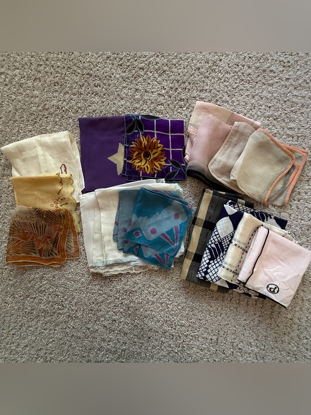 Vintage Hankie Scarf Scarves Lot Chiffon Feather Light Sheer Square Retro 17x